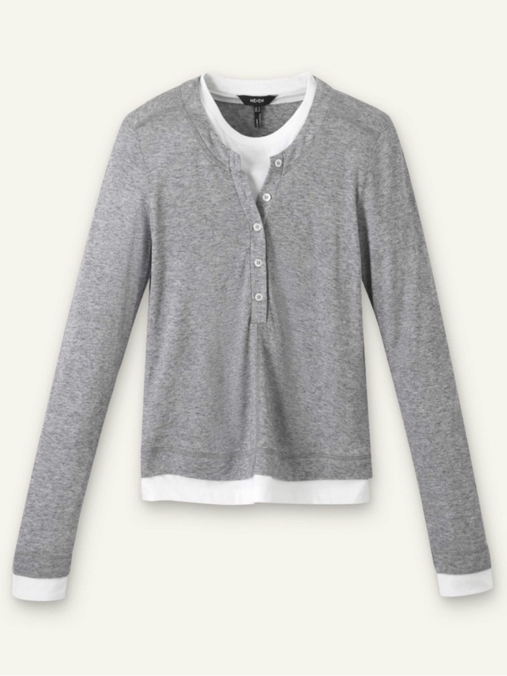 Me+Em Grey Double Layer Look Long Sleeve Top Classic Fall Basic Womens 8